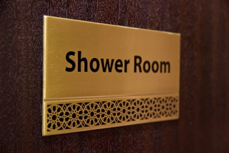 Golden shower room signの写真素材