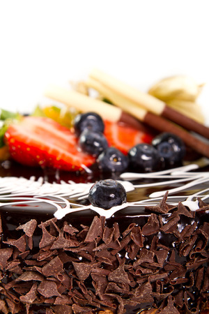 Fruit detail on a chocolate cakeの写真素材