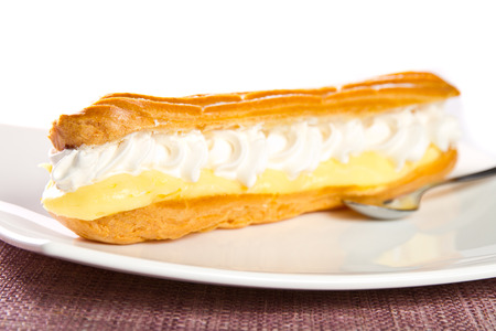 Cake with vanilla pudding and cream