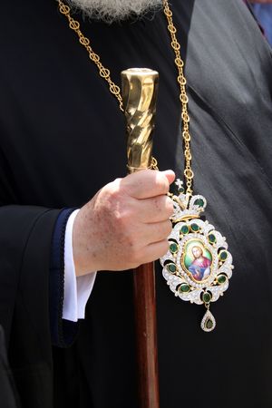 Hand with scepter and medallion of a Greek orthodox priest