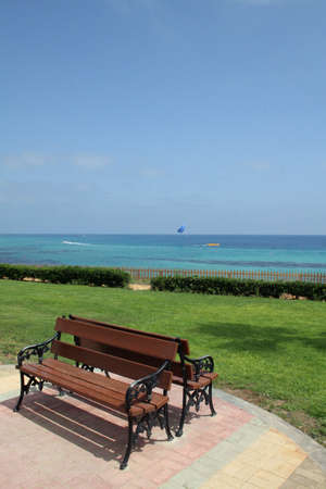 empty seats by the coastの写真素材