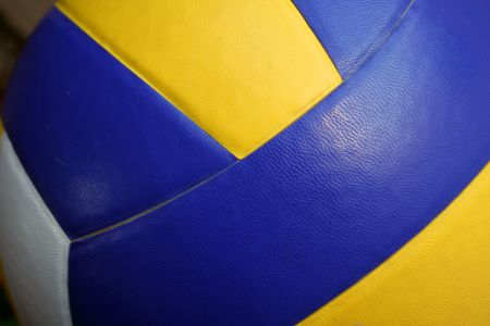 close up of a volley ball (yellow and blue colors)の写真素材