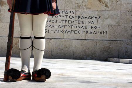 Greek soldier in national  uniform in constitution squareの写真素材