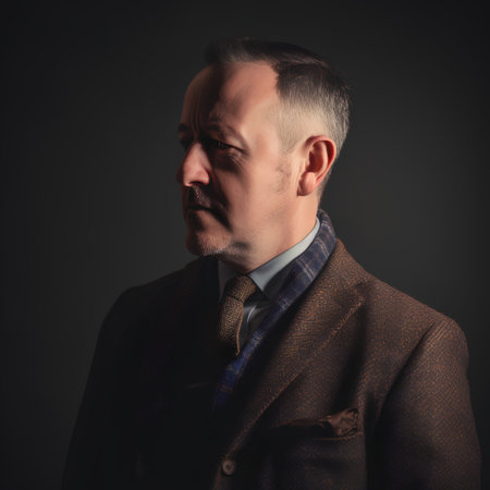 Portrait of a senior man in a suit on a dark backgroundの素材