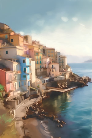 Oil painting of Cinque Terre, Liguria, Italyの素材