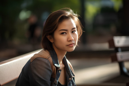 Portrait of a beautiful young asian woman in the city.の素材