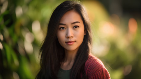 Portrait of a beautiful young asian woman in the park.の素材