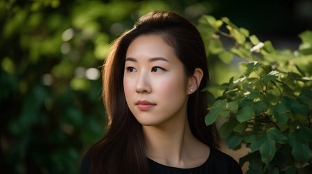 Portrait of a beautiful young asian woman outdoors in the parkの素材