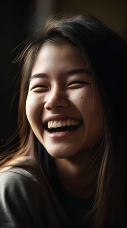 Portrait of a beautiful young asian woman smiling and looking at cameraの素材