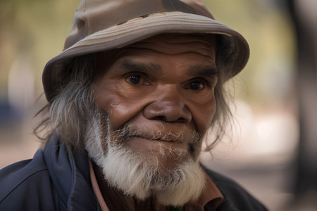 Portrait of a senior Indian man in a hat and jacket.の素材