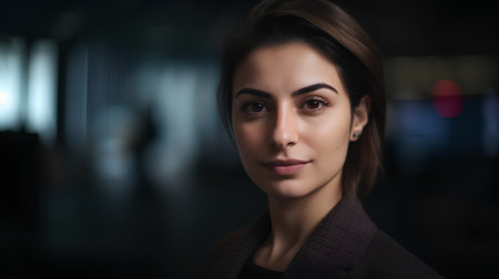 Portrait of a beautiful young woman with dark eyes and natural makeupの素材