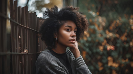 Beautiful african american young woman with afro hairstyle in the city.の素材