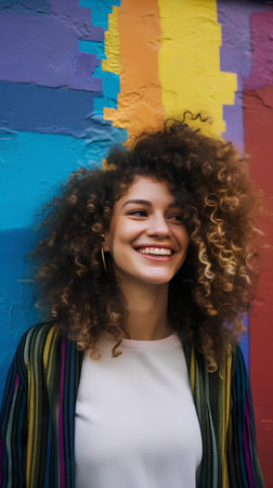 Portrait of a beautiful young woman with afro curly hairstyleの素材