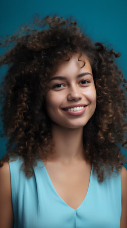 Portrait of beautiful young african american woman with curly hairの素材