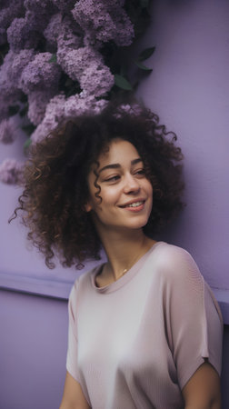 Portrait of a beautiful young african american woman with curly hairの素材