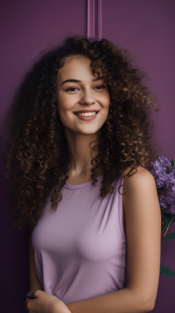 Portrait of a beautiful young african american woman with curly hairの素材