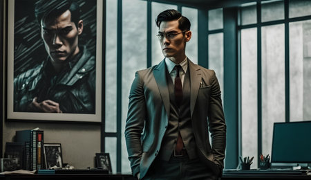 Portrait of a handsome man in a suit. Men's beauty, fashion.の素材