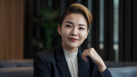 Portrait of a beautiful Asian businesswoman wearing suit and looking at camera.の素材