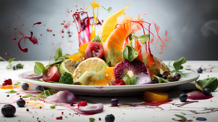 Fruit salad with orange, grapefruit, kiwi, pear, apple, cherry, blueberry and mintの素材