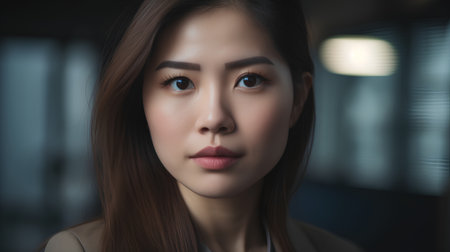 Close up portrait of beautiful asian businesswoman looking at camera.の素材