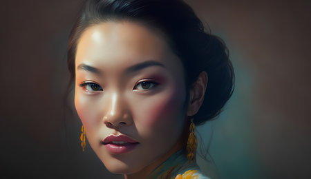 Portrait of a beautiful asian woman with makeup and hairstyleの素材