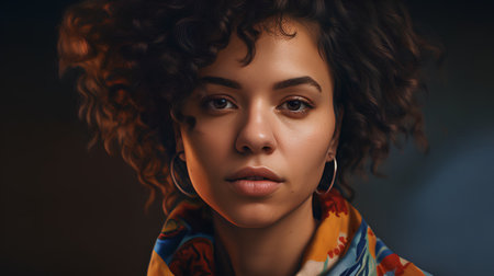 Portrait of beautiful young african american woman with curly hairの素材