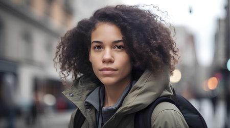 Portrait of a beautiful young african american woman with curly hairの素材