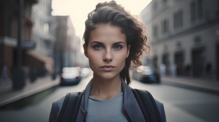Portrait of a beautiful young brunette woman in the city.の素材