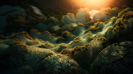 Fantasy alien planet in the deep forest. 3D illustration.の素材