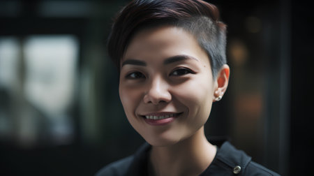 Portrait of a beautiful asian woman smiling and looking at cameraの素材