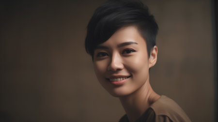 Portrait of a beautiful asian woman smiling looking at camera.の素材