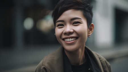 Portrait of beautiful young Asian woman smiling and looking at camera.の素材
