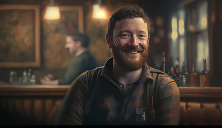 Portrait of a red-bearded man in a pub.の素材