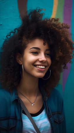 Portrait of beautiful young african american woman with curly hairの素材