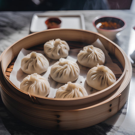 steamed dumplings in bamboo steamer, chinese foodの素材
