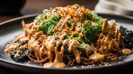 Japanese cuisine, Udon noodles with seaweed and sesame seedsの素材