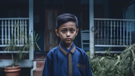 Portrait of a little boy in traditional costume, Thailand. Vintage style.の素材