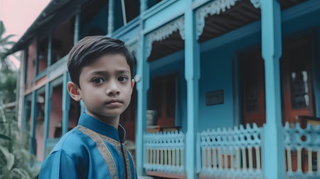 Portrait of a little boy in traditional Thai costume. Vintage style.の素材