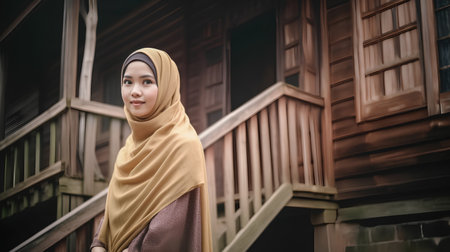 Portrait of a beautiful young Asian muslim woman with hijab.の素材