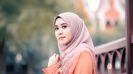 Portrait of young beautiful asian muslim woman with wearing hijabの素材