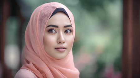 Portrait of young beautiful asian muslim woman with hijab.の素材