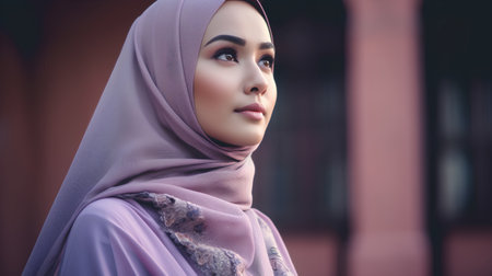 Portrait of a beautiful asian muslim woman wearing hijab.の素材