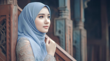 Portrait of beautiful Asian muslim woman wearing hijab, model is a asian beautyの素材