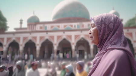 Muslim woman in front of the Taj Mahal in Agra, Indiaの素材