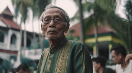 Old man wearing traditional clothes in the city of Kuala Lumpur, Malaysia.の素材