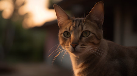Portrait of a cat in the sunset light. Selective focus.の素材