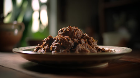 Homemade beef stroganoff in a plate on a wooden tableの素材