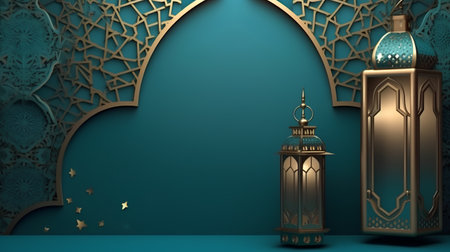 3d rendering of Ramadan Kareem background with arabic lanternの素材