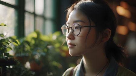 Portrait of a beautiful young asian woman with eyeglassesの素材