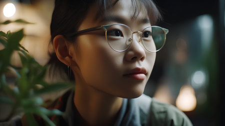 Portrait of a young asian woman wearing eyeglasses.の素材